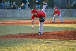 Freshman Jordan Bonner started as pitcher in game two of the double header, allowing only two hits and one run in the first three innings. Photo by Porter McLeod.
