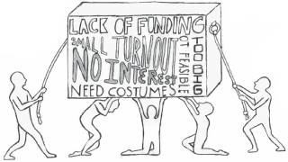Students in the Clarke Central High School Drama Club are unfairly criticized for the caliber of their productions, by the CCHS student body. Cartoon by Audrey Hinkle.