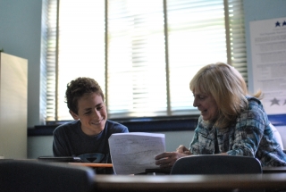 Clarke Central High School sophomore Barrett Binder and CCHS math department chair Joy Sapp use the 32-minute period called Glad Time efficiently.