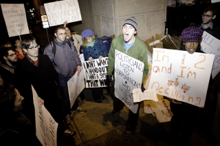 Occupy Athens members chant,