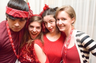 Senior Caleb Hayes, juniors Chloe Hargrave and Dory MacMillan and sophomore Jenny Alpaugh teamed up to form the Red Squad, one of the ODYSSEY's quiz bowl teams. Photo by Carlo Nasisse.