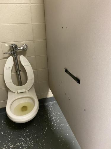 Bathroom without a toilet paper dispenser